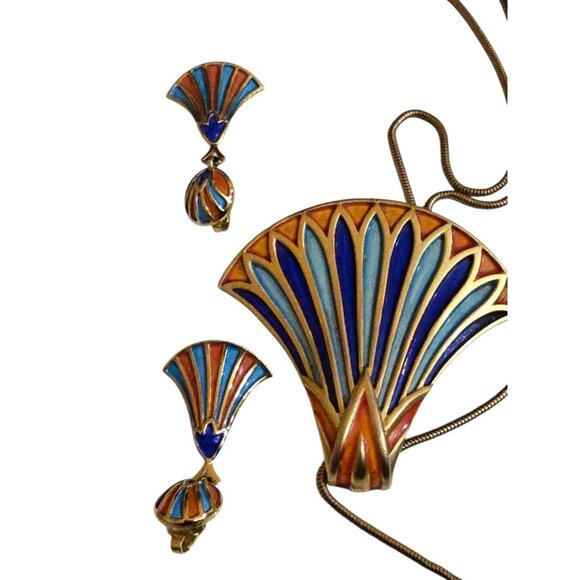 Incredible Rare 1960s Pristine Trifari Egyptian Revival Necklace Set (A9406) - Picture 5 of 9
